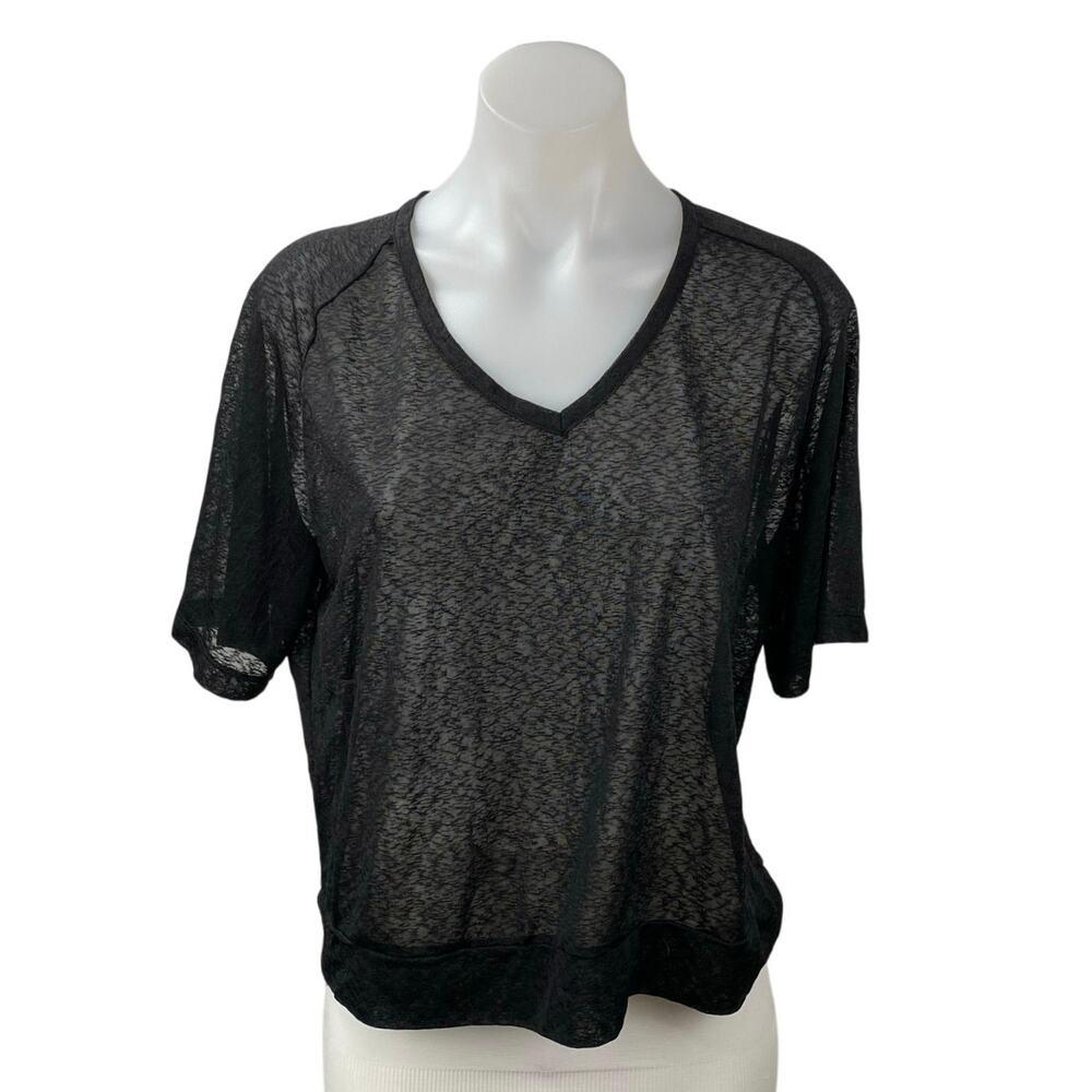 Varley Women's Black V-neck Short Sleeve Relaxed Fit Sheer Coverup Blouse Top S
